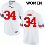 Women's Ohio State Buckeyes #34 Carlos Hyde White Nike NCAA College Football Jersey On Sale GDB2244OQ